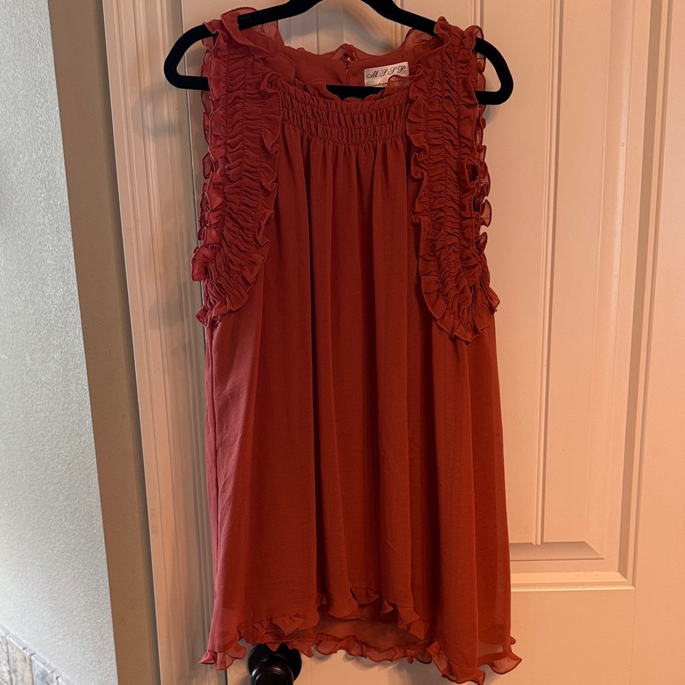 Ruffled Sleeveless Blouse - Terracotta